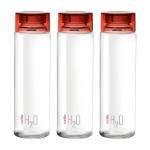 Cello H2O Toughened Glass Fridge Water Bottle with Plastic Cap, 920ml, Set of 3, Red
