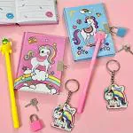 Le Delite 2 Piece Lock Key Diary For Kids Unicorn Princess Theme| Diary With 2 Pen &2 Keychain