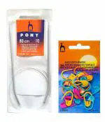 Artonezt Pony 80 cm Aluminum Fixed Circular Knitting Needles Size No. 10 (3.25mm) + Knitting Crochet Locking Stitch Markers (Multi, 25Pcs) DIY Weaving Crafts Knitting Needlework