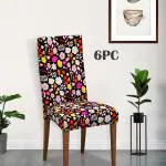 Dream Care Chair Protector Dining Table Chair Cover Set of 6 & Removable, Washable Elastic Stretchable Office Chair Slipcovers Flower Print (Design) 4