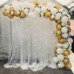 specialyou.in pack of 69 pcs balloons decoration items set for wedding, anniversary, valentine's day includes golden balloons, white balloons, white curtain net backdrop for wedding decoration