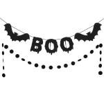 Festiko Black Glittery Boo Garland And Black Glittery Circle Dots Garland, Halloween Party Decorations, Bats Decor, Halloween Bats, Halloween Boo Banner For Mantle Home Decor