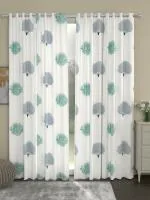 Urban Space 100% Cotton Curtains for Door set of 2, cotton curtains with stainless steel rings ( Door - 7 feet x 5feet, Trees Blue green )