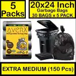 averX Premium Black Garbage Bag - 20x24 inches (Pack of 5, 150 Pieces, Extra Medium) - 30 Bags / Pack