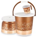 Liza 3 pcs Bathroom Accessories Set Plastic Bath Set Bathroom Bucket, Mug and Stool 3 Piece Combo Set for Home, Kitchen & Bathroom 21 L Plastic Bucket (Black Silver)