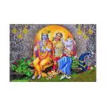 SHASWAT ART Beautiful radhe Krishna with Peacock and Cow Painting Sparkle Coated Self Adhesive Wallpaper Without Frame Digital Reprint 24 inch x 36 inch Painting