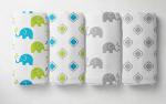 Bacati Multicolor (Aqua/Lime/Grey) Elephants Muslin Swaddling Blanket (0-12 M) Set of 4