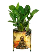 Sambhuya Meditating Buddha Metal Flower Pot Planter With Stand for Home & Office Decoration | Size - 13.5 cm X 11.5 cm | Stand Size - 12 cm X 7 cm
