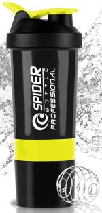 Zyro Spider Gym Shaker Bottle, Shakers for Protein Shake 500 Ml with 2 Storage Compartment Gym protein shaker for workout (Pack of 1,Yellow)