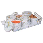 Selvel Airtight Dry Fruit Container Tray Set with Lid & Serving Tray (Italian White) Set of 6