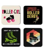 Whats Your Kick Roller Skates Dont Be A Haters Be A Roller Skaters Quotes Printed Set of 4 Coaster With Metal Stand