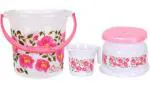 Royal Homeware Plastic Flora DLX Bathroom Set Bucket, Mug And Stool Set 3 Pc Assorted Color