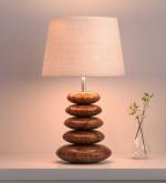Wooden Pebble Table Lamp 18 Inches Height With 10 Inches Diameter Lamp Shade For Bedroom, Bedside, Living Room, Home Decoration, Hotel, Wooden Table Lamp, (Cream Jute, Pack of 1)