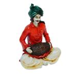 eCraftIndia Handcrafted Embossed Polyresin Rajasthani Men Playing Dholak Showpiece 6 inch x 5 inch