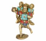 Kartique Spiritual Brass Lord Hanuman with Ram Laxman Sitting on Shoulder Idol - 8 inch