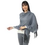 Muffly Women Grey Wool Stoles With Suede Tassel