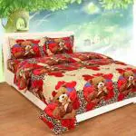 VORDVIGO 3D Polycotton Double Bedsheet with two Pillow cover_Size-90*90 inch ( Teddy Bear Design)