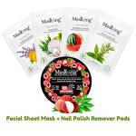 MasKing Bamboo Facial Sheet Mask For Lavender, Algae, Watermelon & Tea Tree Ideal For Women & Men (Combo Pack of 4) | Diva Litchi Nail Polish Remover 30 Round Pads (Pack of 1)