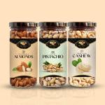 Hey Nutty's Natural Cashew Pistachio Almond 750gm | Premium Kaju Pista and Badam ( 250gm Pack of 3) | Mixed Dryfruits