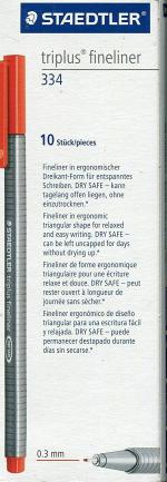 Staedtler Safe to Use Red Triplus Fineliner Tip Pen (Pack of 10)