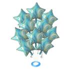 AMFIN (Pack of 10) 18 Inch Blue Marble Star Shaped Foil Balloon with Ribbon / Star Shape Balloons for Decoration / Birthday Balloons for Decoration - Blue Marble