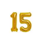 Theammypartyhouseparty Golden Aluminium 15 Number Foil Balloons, 16 Inch