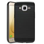 Casotec Carbon Fiber Shock Proof Rugged Armor Case Cover with Metallic Brush Finish for Samsung Galaxy J2 (2015) - Black