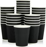 360 ML Black Ripple Paper Cups with lid and Stirrers-Pack of 25