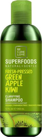 BE CARE LOVE Fresh Pressed Clarifying Shampoo Free of Artificial Dyes and Harsh Preservatives Liquid Green Apple, Kiwi Unisex, 12 oz