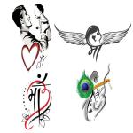 Temporary Tattoowala Mom Dad Wings With Peacock Feather Pack 4 Temporary Tattoo (2x4 inch)