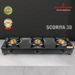 goodflame Scoriya 3B MS Toughened Glass 3 Brass Burner Gas Stove(Manual Ignition) Glass Manual Gas Stove