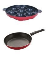 Nirlon 2 pcs of Red 3 Layer Non-stick Coated Pot and Pans Cookware Combo Set, Standard