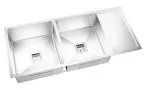 Crocodile Silver Stainless Steel Double Bowl With Drainboard Kitchen Sink
