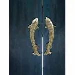 Fish Design Door Handle Pair Decorative Brass