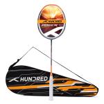 Hundred Navy, Orange Graphite Powertek 1000 Pro Strung Badminton Racket With Full Cover - One Size