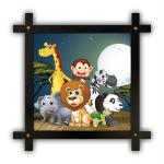 PnF Wood Cross Frame Hand-Crafted With Photo Of Cartoon Animals-11581, 10 X 14 Inch