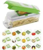 Primelife Novel Plastic Vegetable and Fruit Chipser with 11 Blades, 1 Peeler Inside, Chopper and Slicer (Green)