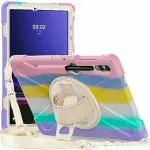 ProElite Cover for Galaxy Tab S9 Plus Case, Rugged 3 Layer Armor case for Samsung Galaxy Tab S9 Plus/S8 Plus/S7 Plus/S7 FE 12.4 inch with S Pen Holder, Hand Grip and Rotating Kickstand, Rainbow Pink
