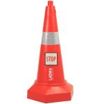 LADWA 5 kg Heavy Base Road Traffic Cone, Non Topple, No Fly Cone with Chain Ring, Two Night Visible Reflective Strips, Red Colour for Day Visibility with Stop Sign (Pack of 1)