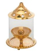 Classyo Brass Akhand Diya for Puja with Borosilicate Glass Cover (Medium)