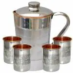 PRISHA INDIA CRAFT STEEL COPPER JUG 1600ML with 4glass 300ml