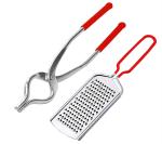 Finality Red, Silver Stainless Steel, Pvc Goti Pakkad With Grater (Combo Of 2)