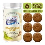 WashBerry Ayurvedic Gram Flour Bath Soap 100g (Pack of 6) | Handmade Herbal Soap