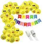 Grand Shop Yellow Paper, Rubber Emoji Printed Balloons, Arch Strip, Glue Dot Tape, Birthday Banner