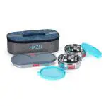 HAZEL Steel Tiffin Box with lunch bag | Stainless Steel Tiffin Boxes for Lunch Box Set of 3 Leak Proof Lunch Box (2 Pc 250 ML Containers with Chapati Roti Dabba) with Lunch Box Bag