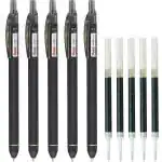 Pentel EnerGel Click 0.7MM Roller Gel Pen | Quick Dry Ink For Smudge-Free Writing | Ink Colour - Black | Pack of 5 Pens and 5 Refills