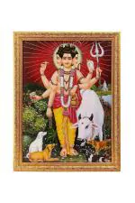 BM TRADERS Silver Zari Work Photo of Datta Maharaj in Golden Frame Big