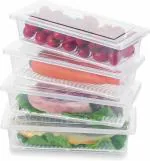 Nopex Plastic Storage Containers for Refrigerator Plastic Fridge Produce Saver with Removable Drain Tray & Lid Stackable Food Storage Container Freezer Organizer Bins for Fruits, Vegetables (Pack of - 4)