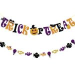 Festiko Halloween Trick Or Treat Banner Party Decoration Black Purple Gold Glitter Bunting Garland With Pumpkin Bat Ghost Owl Skull Candy