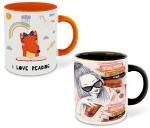 Whats Your Kick Book Reading Design set of 2 Orange and Black Ceramic Coffee Mug 325 ML